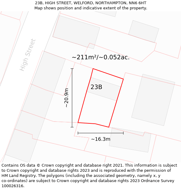 23B, HIGH STREET, WELFORD, NORTHAMPTON, NN6 6HT: Plot and title map