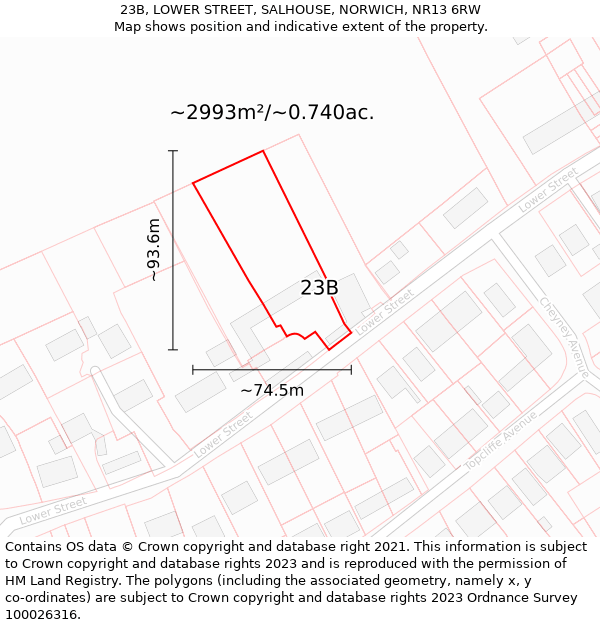 23B, LOWER STREET, SALHOUSE, NORWICH, NR13 6RW: Plot and title map
