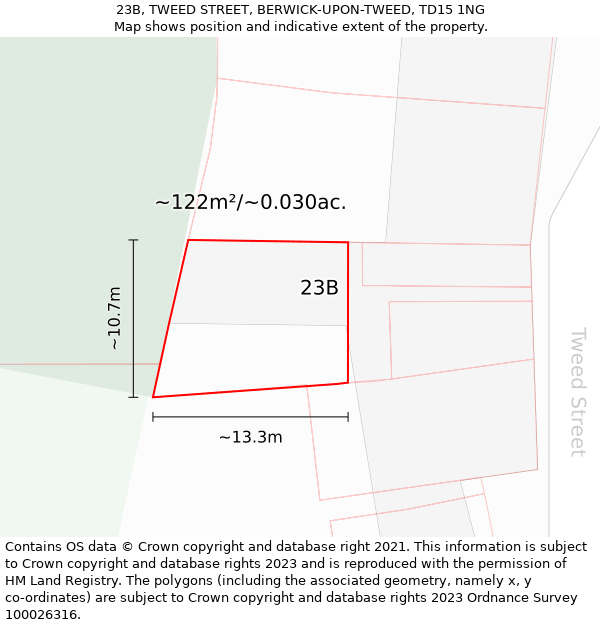 23B, TWEED STREET, BERWICK-UPON-TWEED, TD15 1NG: Plot and title map