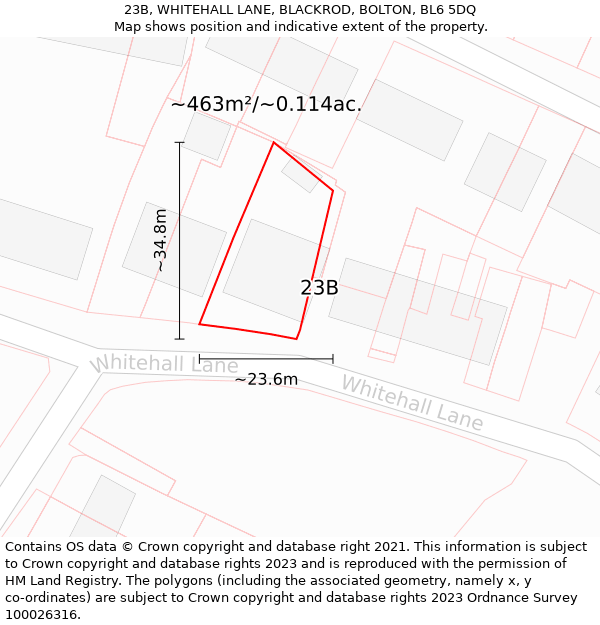 23B, WHITEHALL LANE, BLACKROD, BOLTON, BL6 5DQ: Plot and title map