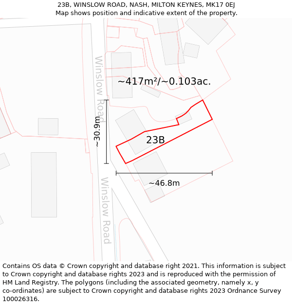 23B, WINSLOW ROAD, NASH, MILTON KEYNES, MK17 0EJ: Plot and title map