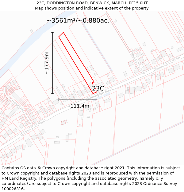23C, DODDINGTON ROAD, BENWICK, MARCH, PE15 0UT: Plot and title map