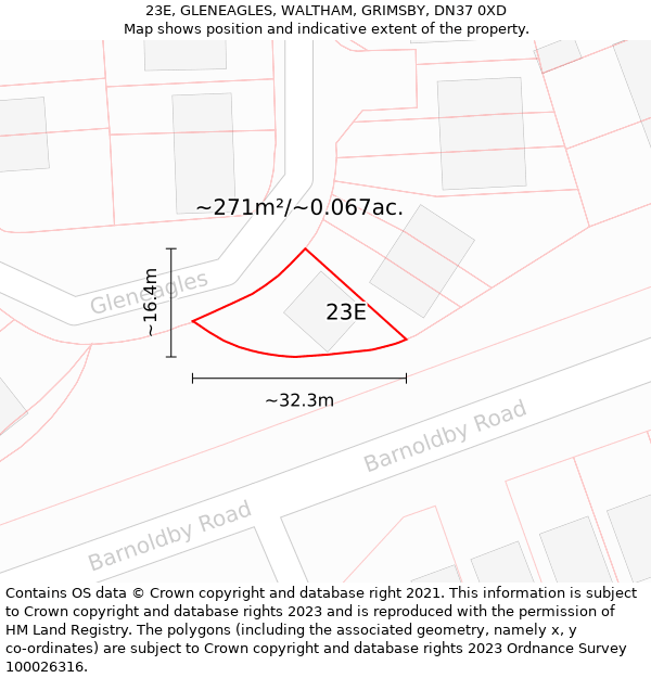 23E, GLENEAGLES, WALTHAM, GRIMSBY, DN37 0XD: Plot and title map