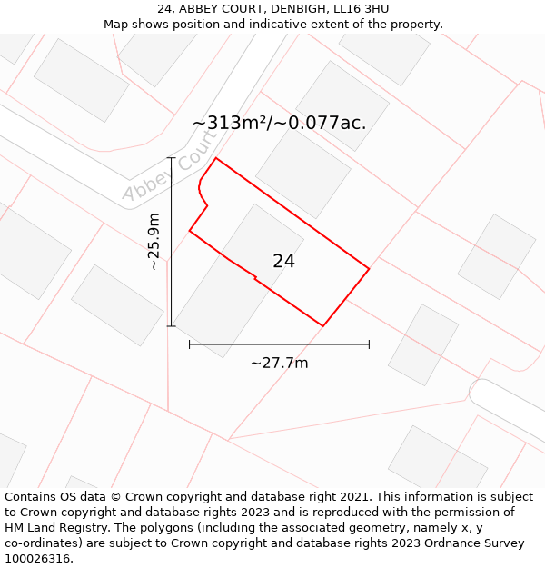 24, ABBEY COURT, DENBIGH, LL16 3HU: Plot and title map