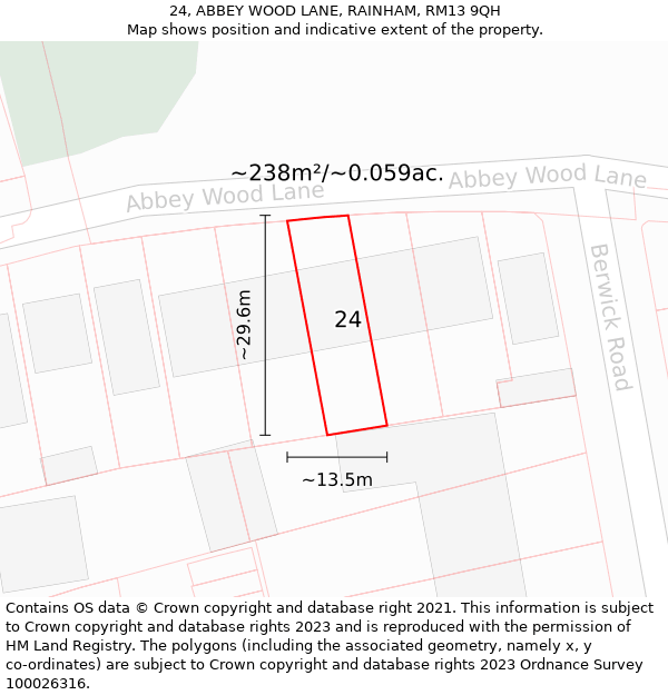 24, ABBEY WOOD LANE, RAINHAM, RM13 9QH: Plot and title map