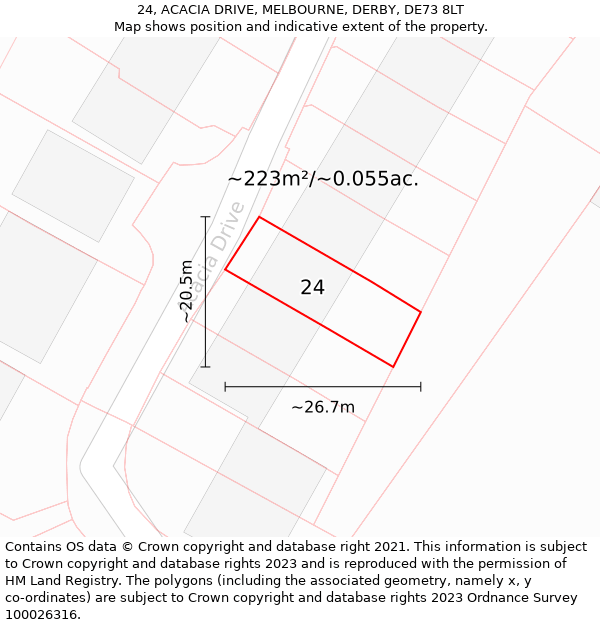 24, ACACIA DRIVE, MELBOURNE, DERBY, DE73 8LT: Plot and title map