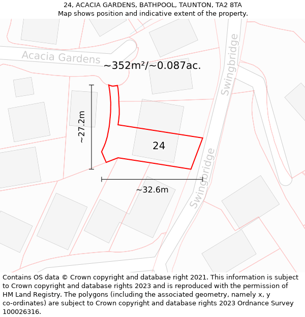 24, ACACIA GARDENS, BATHPOOL, TAUNTON, TA2 8TA: Plot and title map