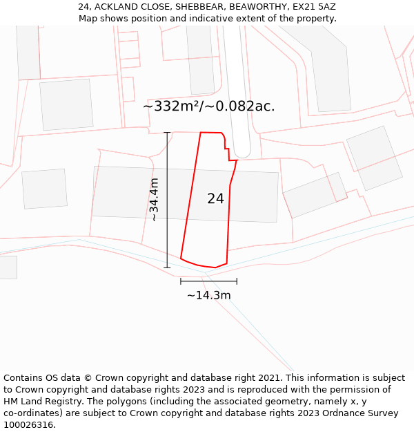 24, ACKLAND CLOSE, SHEBBEAR, BEAWORTHY, EX21 5AZ: Plot and title map