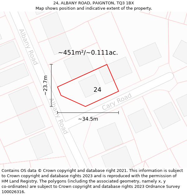24, ALBANY ROAD, PAIGNTON, TQ3 1BX: Plot and title map