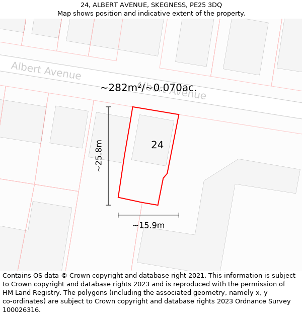 24, ALBERT AVENUE, SKEGNESS, PE25 3DQ: Plot and title map