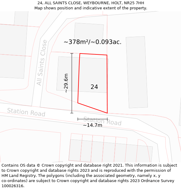 24, ALL SAINTS CLOSE, WEYBOURNE, HOLT, NR25 7HH: Plot and title map