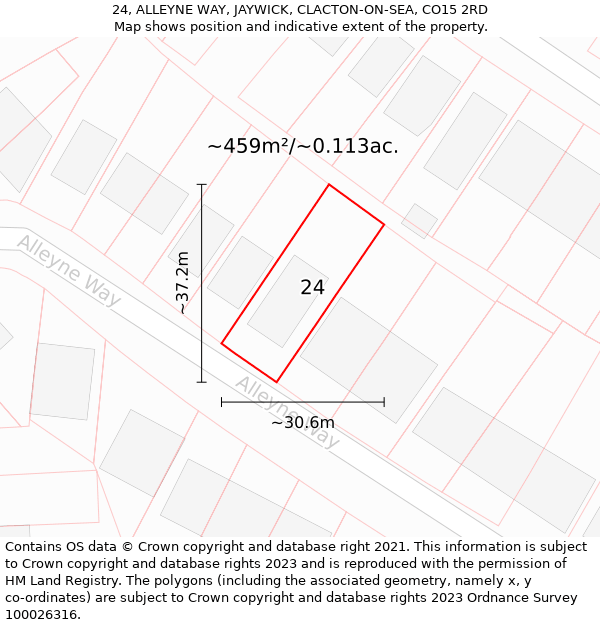 24, ALLEYNE WAY, JAYWICK, CLACTON-ON-SEA, CO15 2RD: Plot and title map