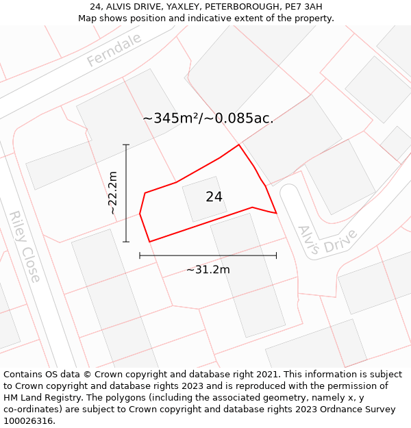 24, ALVIS DRIVE, YAXLEY, PETERBOROUGH, PE7 3AH: Plot and title map