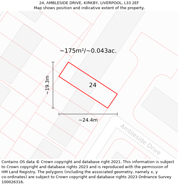 24, AMBLESIDE DRIVE, KIRKBY, LIVERPOOL, L33 2EF: Plot and title map