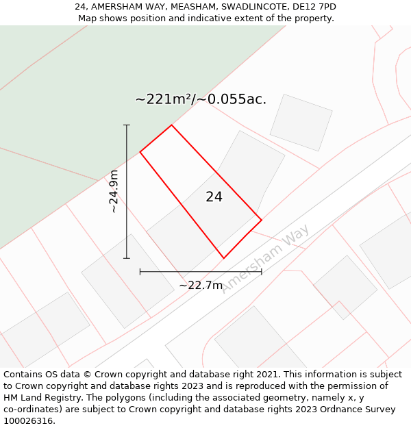 24, AMERSHAM WAY, MEASHAM, SWADLINCOTE, DE12 7PD: Plot and title map