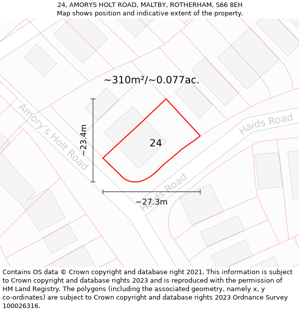 24, AMORYS HOLT ROAD, MALTBY, ROTHERHAM, S66 8EH: Plot and title map