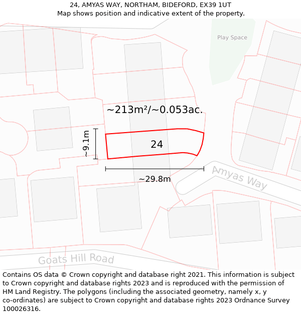 24, AMYAS WAY, NORTHAM, BIDEFORD, EX39 1UT: Plot and title map