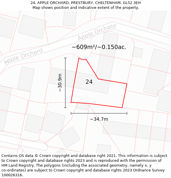 24, APPLE ORCHARD, PRESTBURY, CHELTENHAM, GL52 3EH: Plot and title map