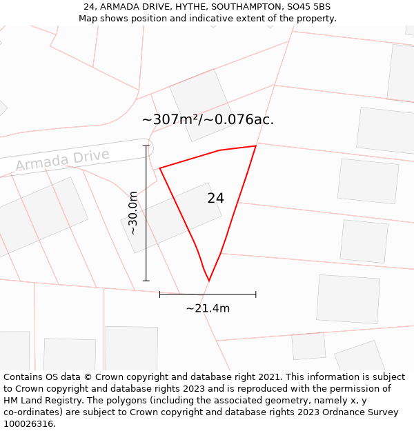 24, ARMADA DRIVE, HYTHE, SOUTHAMPTON, SO45 5BS: Plot and title map