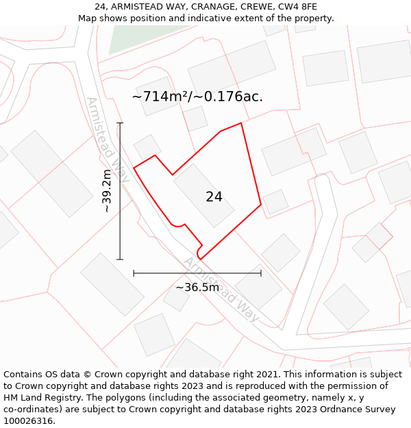 24, ARMISTEAD WAY, CRANAGE, CREWE, CW4 8FE: Plot and title map