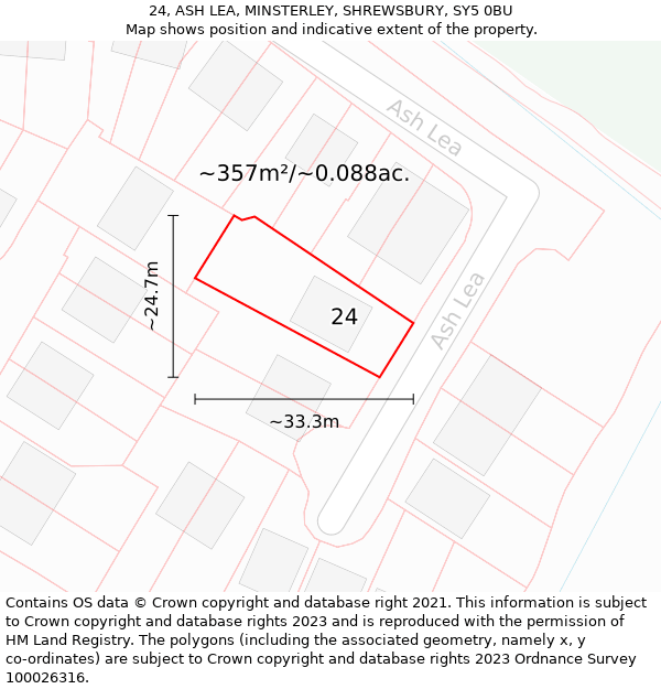 24, ASH LEA, MINSTERLEY, SHREWSBURY, SY5 0BU: Plot and title map