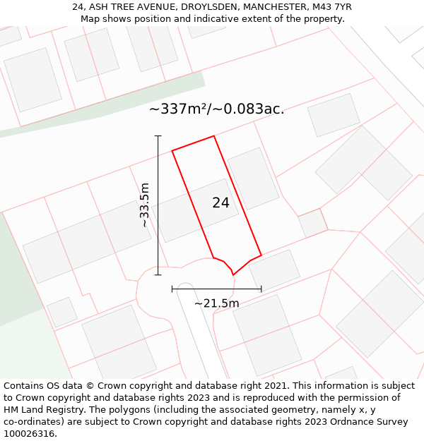 24, ASH TREE AVENUE, DROYLSDEN, MANCHESTER, M43 7YR: Plot and title map