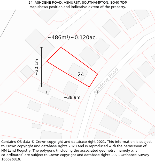 24, ASHDENE ROAD, ASHURST, SOUTHAMPTON, SO40 7DP: Plot and title map