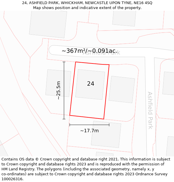 24, ASHFIELD PARK, WHICKHAM, NEWCASTLE UPON TYNE, NE16 4SQ: Plot and title map