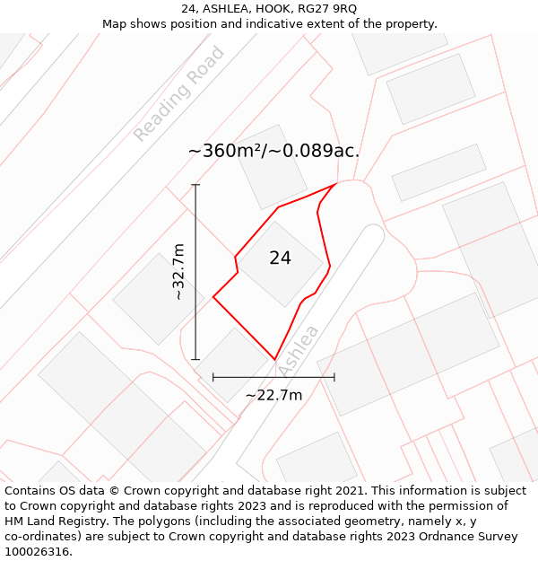 24, ASHLEA, HOOK, RG27 9RQ: Plot and title map