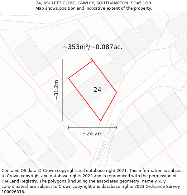 24, ASHLETT CLOSE, FAWLEY, SOUTHAMPTON, SO45 1DR: Plot and title map