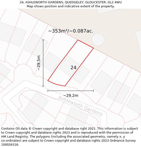 24, ASHLEWORTH GARDENS, QUEDGELEY, GLOUCESTER, GL2 4WU: Plot and title map