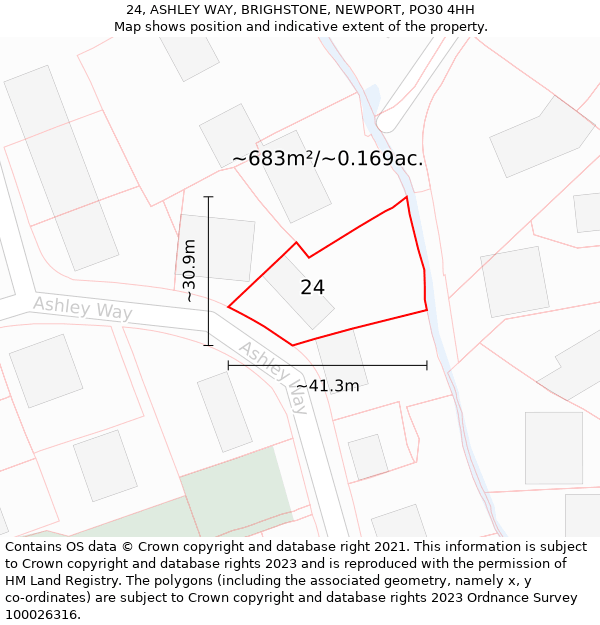 24, ASHLEY WAY, BRIGHSTONE, NEWPORT, PO30 4HH: Plot and title map