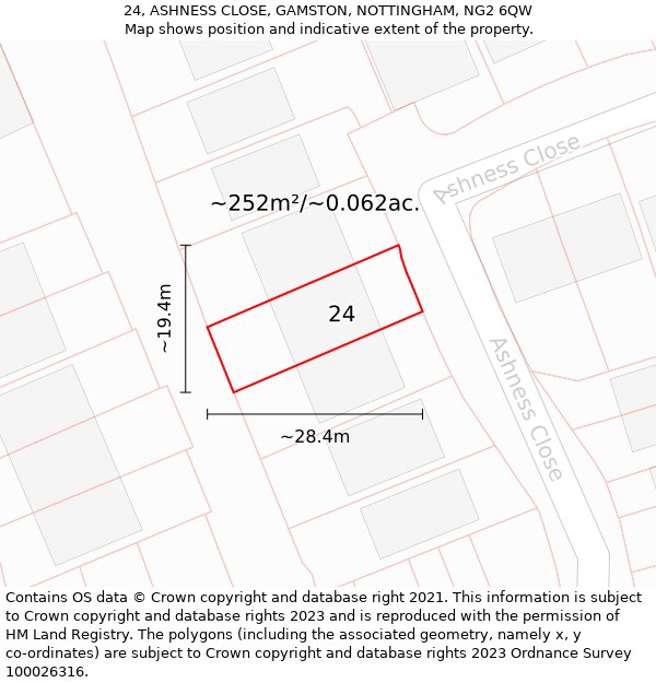 24, ASHNESS CLOSE, GAMSTON, NOTTINGHAM, NG2 6QW: Plot and title map