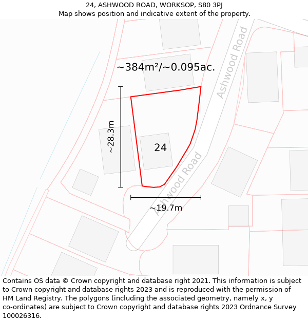 24, ASHWOOD ROAD, WORKSOP, S80 3PJ: Plot and title map