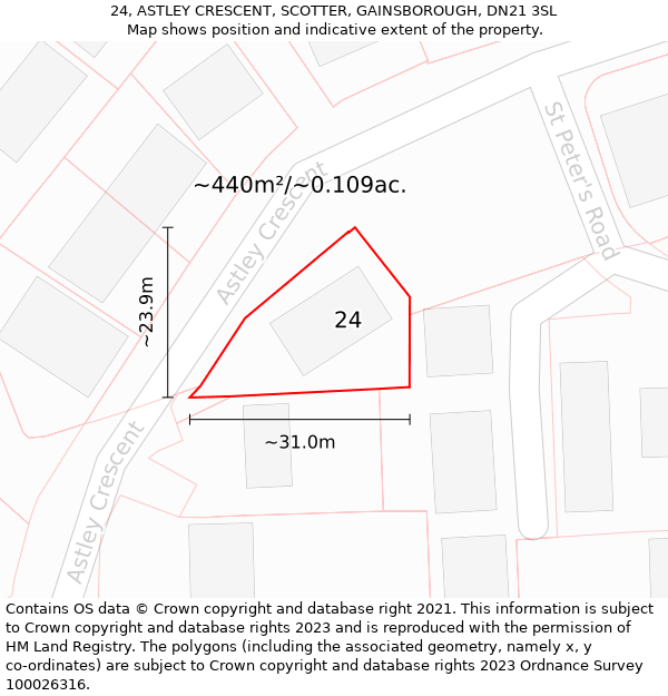 24, ASTLEY CRESCENT, SCOTTER, GAINSBOROUGH, DN21 3SL: Plot and title map