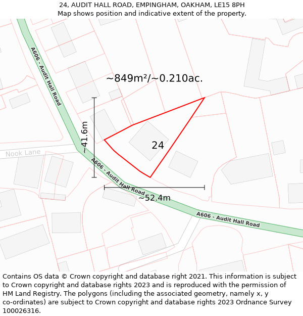 24, AUDIT HALL ROAD, EMPINGHAM, OAKHAM, LE15 8PH: Plot and title map