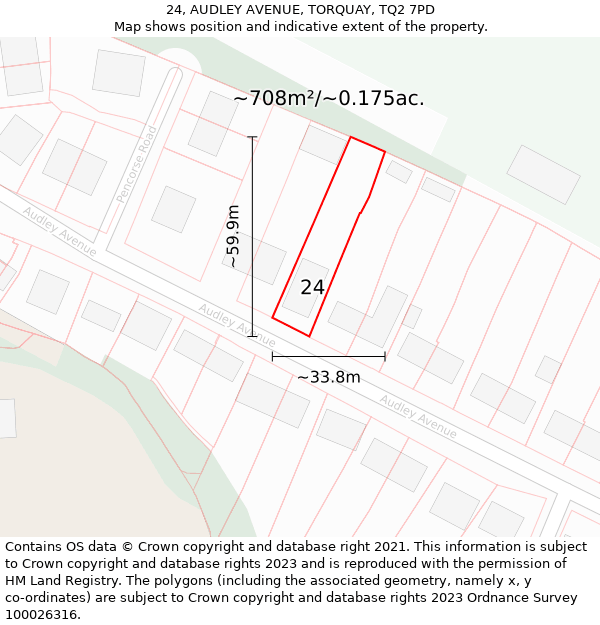 24, AUDLEY AVENUE, TORQUAY, TQ2 7PD: Plot and title map