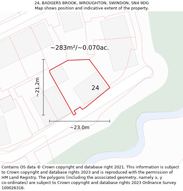 24, BADGERS BROOK, WROUGHTON, SWINDON, SN4 9DG: Plot and title map