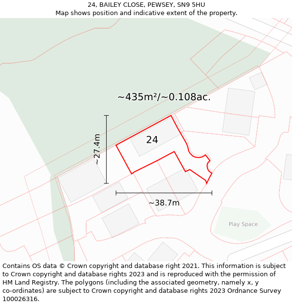 24, BAILEY CLOSE, PEWSEY, SN9 5HU: Plot and title map