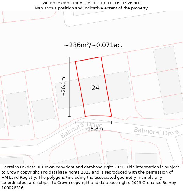 24, BALMORAL DRIVE, METHLEY, LEEDS, LS26 9LE: Plot and title map