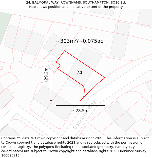 24, BALMORAL WAY, ROWNHAMS, SOUTHAMPTON, SO16 8LL: Plot and title map