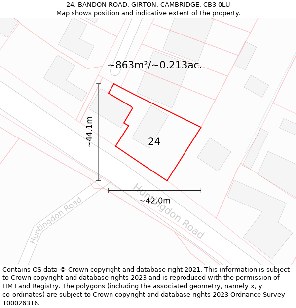 24, BANDON ROAD, GIRTON, CAMBRIDGE, CB3 0LU: Plot and title map