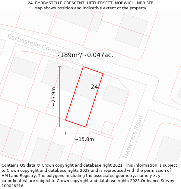 24, BARBASTELLE CRESCENT, HETHERSETT, NORWICH, NR9 3FR: Plot and title map