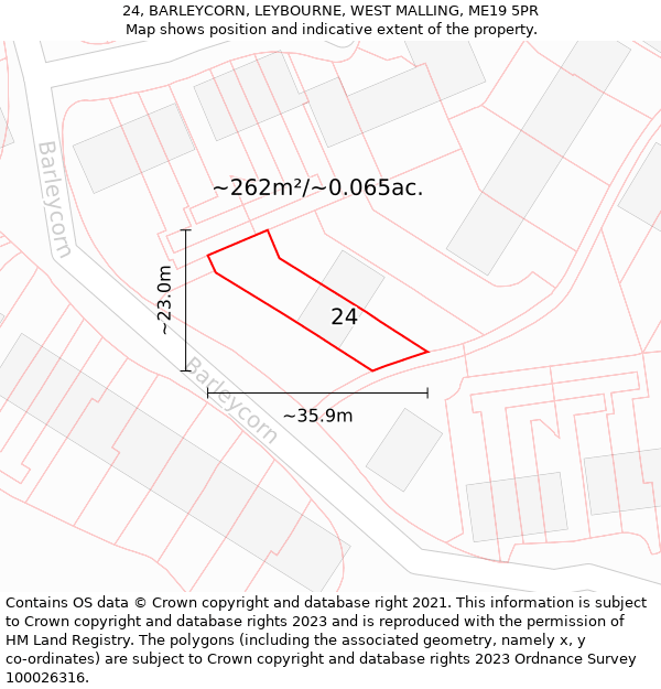 24, BARLEYCORN, LEYBOURNE, WEST MALLING, ME19 5PR: Plot and title map