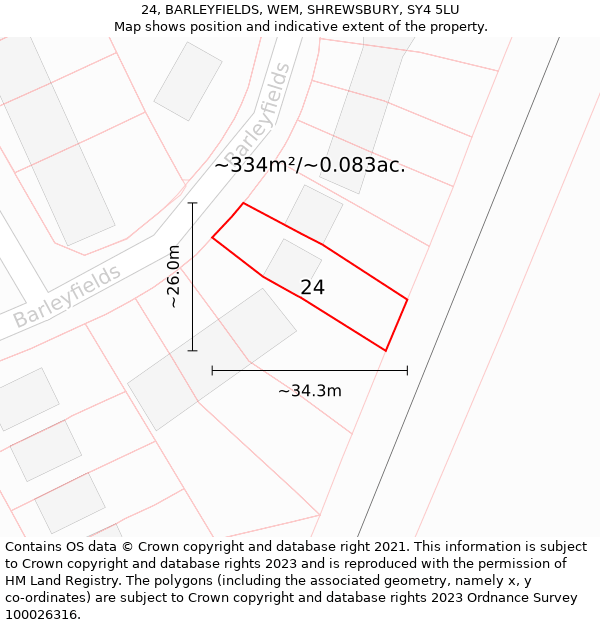 24, BARLEYFIELDS, WEM, SHREWSBURY, SY4 5LU: Plot and title map