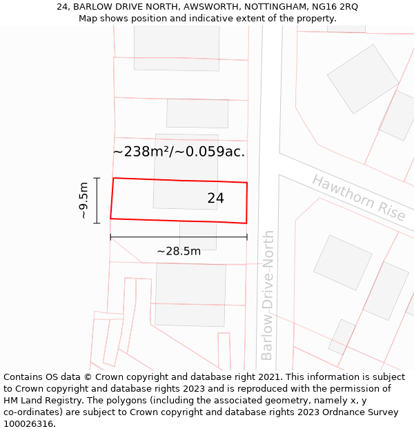 24, BARLOW DRIVE NORTH, AWSWORTH, NOTTINGHAM, NG16 2RQ: Plot and title map