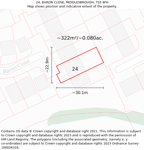 24, BARON CLOSE, MIDDLESBROUGH, TS5 8FH: Plot and title map