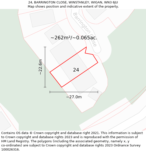 24, BARRINGTON CLOSE, WINSTANLEY, WIGAN, WN3 6JU: Plot and title map