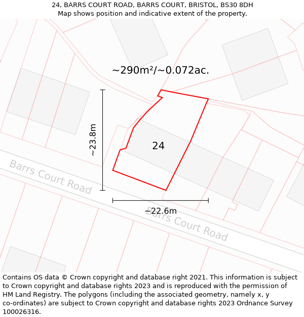 24, BARRS COURT ROAD, BARRS COURT, BRISTOL, BS30 8DH: Plot and title map