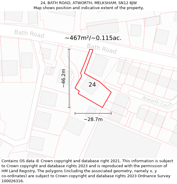 24, BATH ROAD, ATWORTH, MELKSHAM, SN12 8JW: Plot and title map